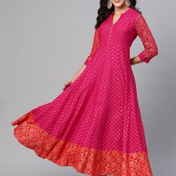 MBE Ethnic Motifs Printed Cotton Anarkali Kurta-image-29