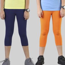 TWIN BIRDS Kids Navy & Yellow Cotton Regular Fit Leggings (Pack of 2)-image-76