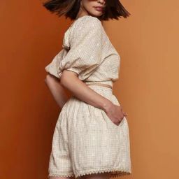 Vero Moda Beige Cotton Checks Shorts-image-93