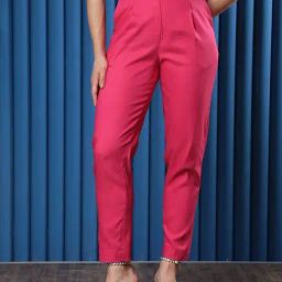 RAREISM Pink Blended Solid Trousers-image-43