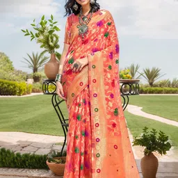 Anouk Floral Zari Chanderi Saree-image-15