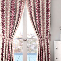 Cortina Set of 2 Off-White & Maroon Printed Long Door Curtains-17
