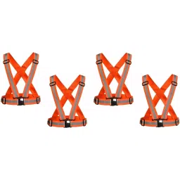 GENERIC High Visibility Protective Nylon Vest Gear Safety Jacket 50.8mm(2 Inch) Reflector 28 cm Length Orange (Pack of 4)-image-5