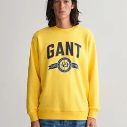 GANT Yellow Comfort Fit Round Neck Printed Sweatshirt-image-3