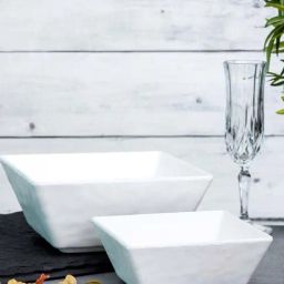 Servewell Hammered White Melamine Square Matte 2 Serving Bowl-40