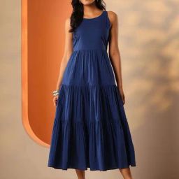 Libas Blue Cotton Flared Fit Dress-picture-6