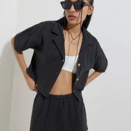 Nuon by Westside Black Crinkle-Textured Cotton Shirt-picture-17