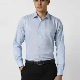 Van Heusen Blue Cotton Regular Fit Self Pattern Shirt-picture-6