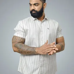 BlendCulture Men Vertical Striped Spread Collar Cotton Casual Shirt-image-4