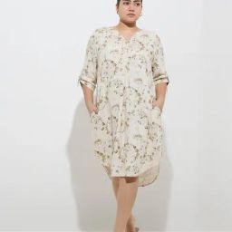 Gia by Westside Beige Botanical Design Cotton-Blend High-low Dress-picture-31