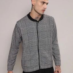 Campus Sutra Black & White Regular Fit Check Jacket-image-68