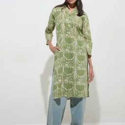 Utsa by Westside Green Abstract Pattern Cotton Straight Kurta-image-42