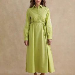 RAREISM Green Cotton Solid Long Sleeves Dress-picture-10
