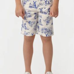 Kate & Oscar Kids Off-White & Blue Cotton Printed Shorts-image-76