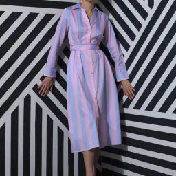 RAREISM Pink Cotton Striped Long Sleeves Dress-image-83