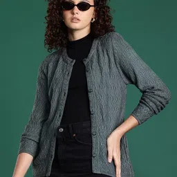 Cayman Self Design Cable Knit Round Neck Woollen Cardigan-picture-47