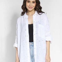 American Eagle Outfitters White Embroidered Shirt-image-61