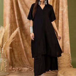 InWeave Women Shirt Collar Regular Kurta with Palazzos-30