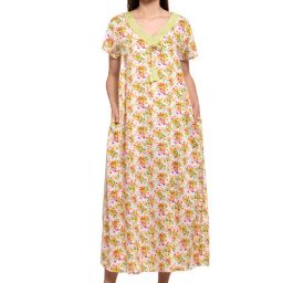 PATRORNA Cream & Yellow Floral Print Nighty-image-46