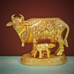 Ekaa Handicrafts Gold Brass Cow And Calf Idol Figurine Home Decor Kamdhenu Showpiece-image-80
