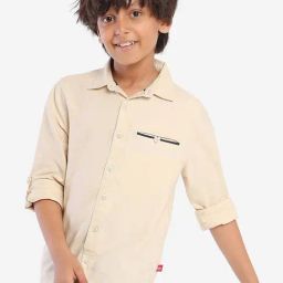Bonkids Boys Standard Spread Collar Roll-Up Sleeves Cotton Casual Shirt-picture-2