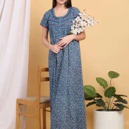 Sweet Dreams Teal & Red Cotton Printed Nighty-image-67