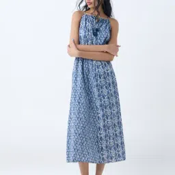 Bombay Paisley by Westside Dark Blue Printed Cotton A-Line Dress-picture-7