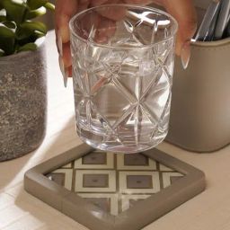 Pure Home and Living Beige & Cream Printed Glass Faux Leather Coasters-image-43
