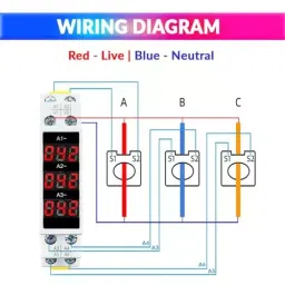 amiciSense 3-In-1 Ammeter 100 Amp Mini Current Tester With 3 Led Display, 35 mm Din Rail Mounted image 2