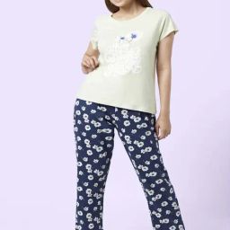 YU by Pantaloons Green Navy Cotton Printed Top Pyjama Set-picture-3