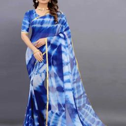 APNISHA Blue Printed Saree With Unstitched Blouse-picture-43