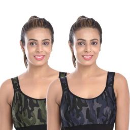 FIMS Blue & Green Printed Sports Bras - Pack Of 2-image-85