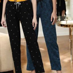 Kryptic Teal & Black Cotton Relaxed Fit Printed Lounge Pants - Pack of 2-image-94