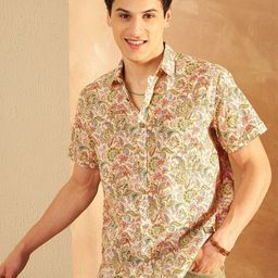 DENNISON Men Comfort Fit Floral Printed Spread Collar Cotton Casual Shirt-image-86