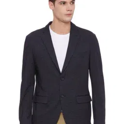 Basics Navy Notched Lapel Printed Blazer-29