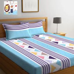 Klotthe Printed Sky Blue 210 TC Cotton Blend King 2 Bed Sheets with 4 Pillow Covers-image-93