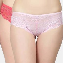 N-Gal Pink & Coral Lace Work Panties - Pack Of 2-image-36