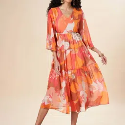 Marigold Lane Orange Printed A-Line Dress-picture-42
