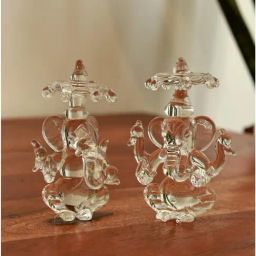 Unravel India White Glass Ganesha Idol with Chatri for Home Mandir & Spiritual Decor - Set of 2-image-76