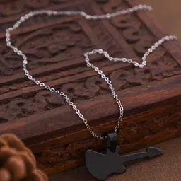 SZN Men Silver-Plated Guitar Shaped Pendant with Chain-10