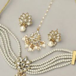 Oomph Jewellery Gold Tone Kundan & Pearls Multilayer Ethnic Choker Necklace Set with Earrings & Maangtikka For Women & Girls Stylish Latest Birthday & Anniversary Gift-14