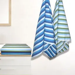 Myntra Elegant Homes White & Blue 4 Pieces Striped Cotton 150 GSM Bath Towel-image-65