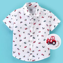 Simply Premium Cotton Half Sleeves Shirts Car Printed - White-image-10