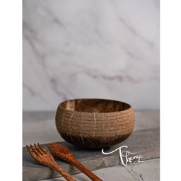 Thenga Ring Jumbo Coconut Bowl with Spoon and Fork - Brown-24
