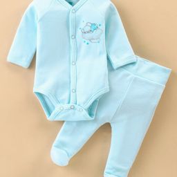 I Bears Cotton Interlock Full Sleeves Bear Printed Oneise with Bootie Leggings - Blue-image-51