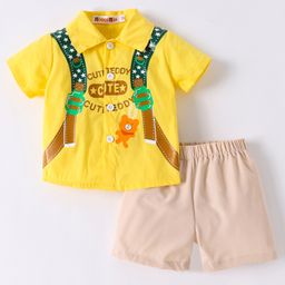 Kookie Kids Half Sleeves Shirts & Shorts Set With Teddy Print-  Yellow-picture-14