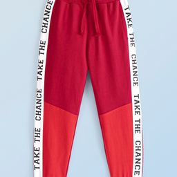 Honeyhap Premium 100% Cotton Looper Text Printed Lounge Pant with Bio Finish - Red-image-18