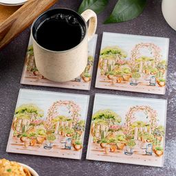 Kolorobia English Flower Adorned Garden Inspired Square Glass Coasters - Multicolour-image-82