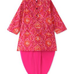 Babyhug Cotton Cambric Woven Full Sleeves Printed Kurta Dhoti  Set - Fuschia-image-67