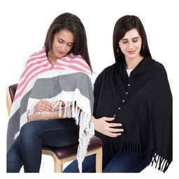 Lulamom Multi-Purpose Breast Feeding Nursing Shawl - Pack of 2 (Pink stripes & Black solid)-image-71